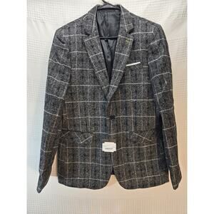 NEW Proper Pair Gray Windowpane Plaid Tweed Blazer Sport Coat Jacket Large 5290